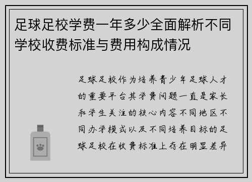 足球足校学费一年多少全面解析不同学校收费标准与费用构成情况